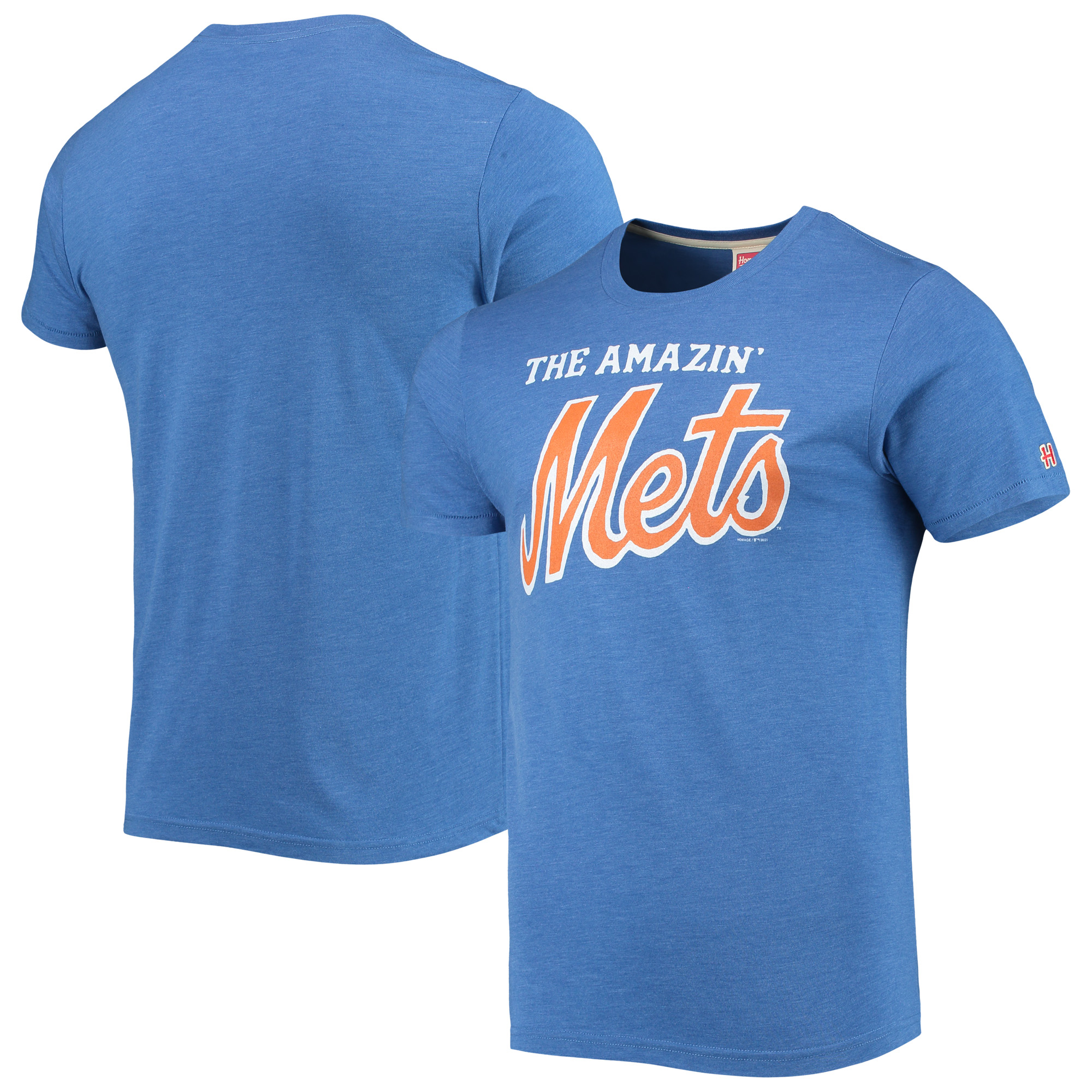 Men's Homage Heathered Royal New York Mets Hyper Local Tri-Blend T-Shirt - Image 5