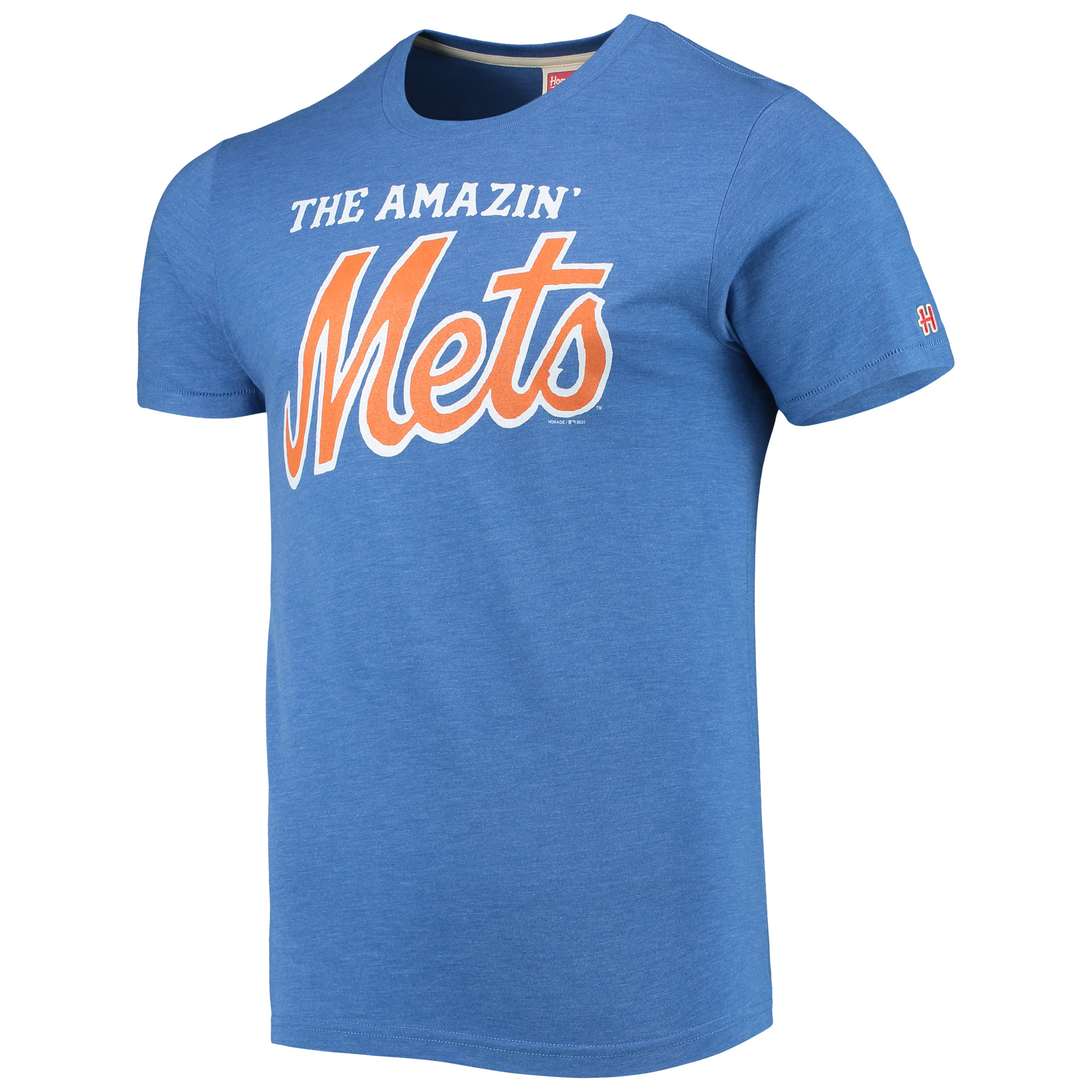 Men's Homage Heathered Royal New York Mets Hyper Local Tri-Blend T-Shirt - Image 3