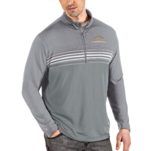 Men's Antigua Steel/Gray Los Angeles Chargers Logo Pace Quarter-Zip Pullover Jacket