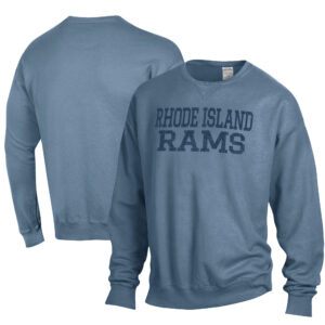 Men's ComfortWash Steel Blue Rhode Island Rams Garment Dyed Fleece Crewneck Pullover Sweatshirt