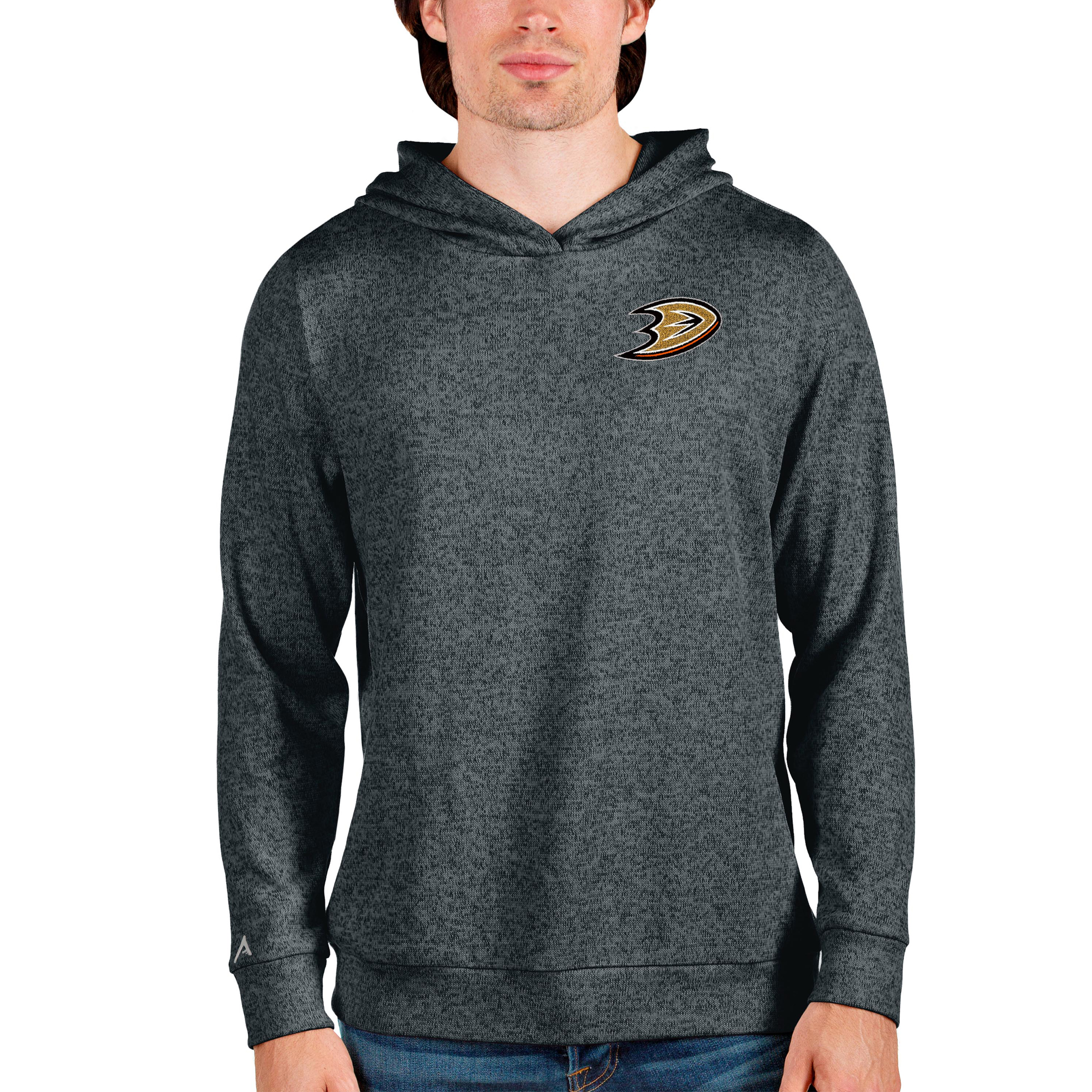Men's Antigua Heathered Charcoal Anaheim Ducks Team Absolute Pullover Hoodie