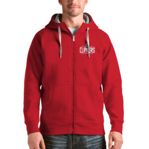 Men's Antigua Red LA Clippers Logo Victory Full-Zip Hoodie