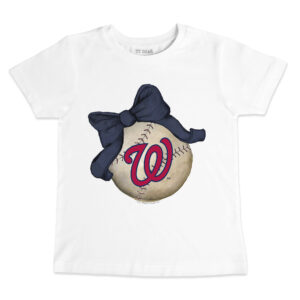 Youth Tiny Turnip White Washington Nationals Baseball Bow T-Shirt