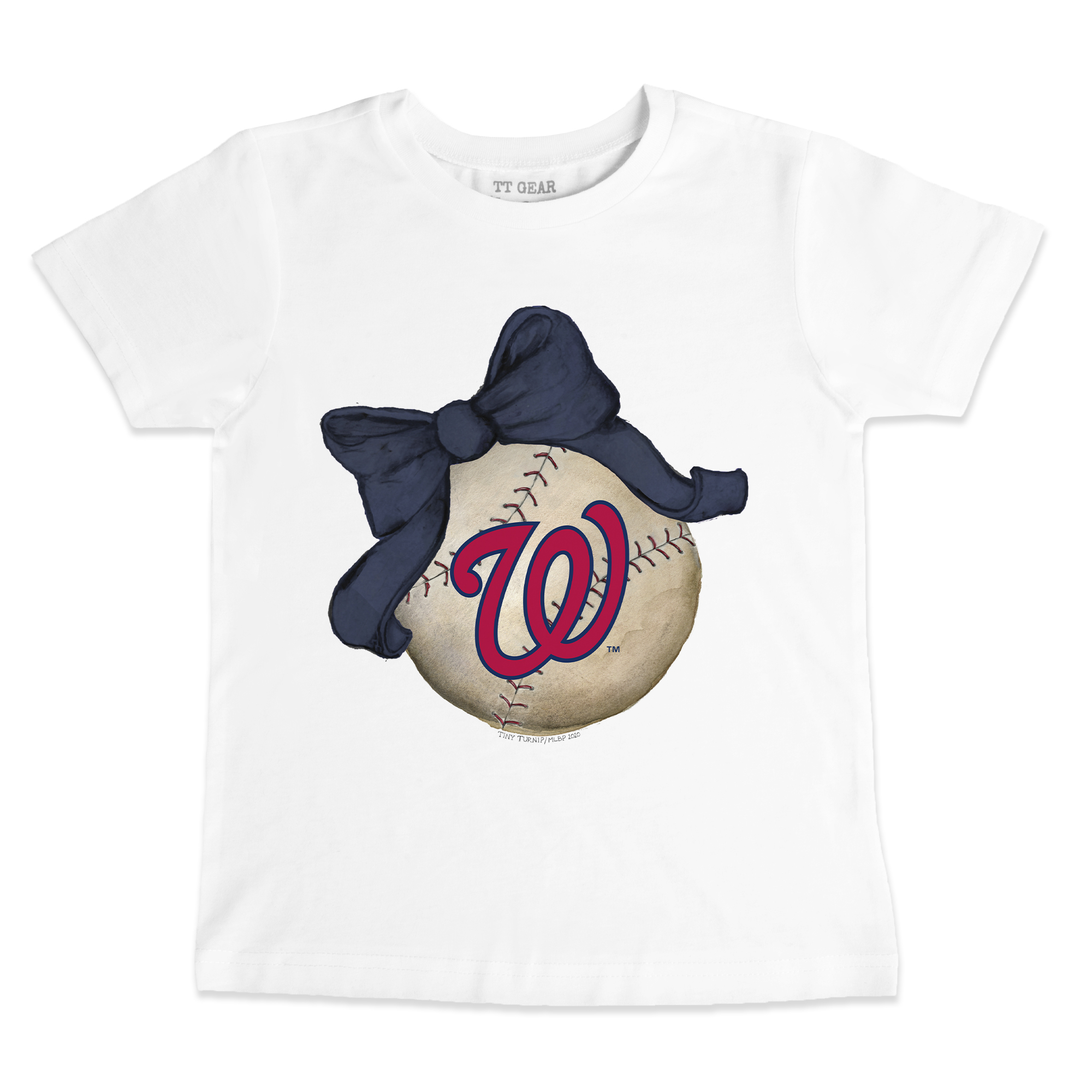 Youth Tiny Turnip White Washington Nationals Baseball Bow T-Shirt