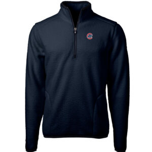Men's Cutter & Buck Navy Chicago Cubs Cascade Eco Sherpa Fleece Quarter-Zip Pullover Jacket