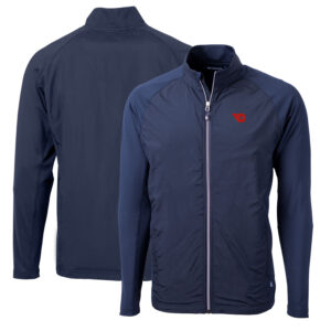 Men's Cutter & Buck Navy Dayton Flyers Big & Tall Adapt Eco Knit Hybrid Recycled Full-Zip Jacket