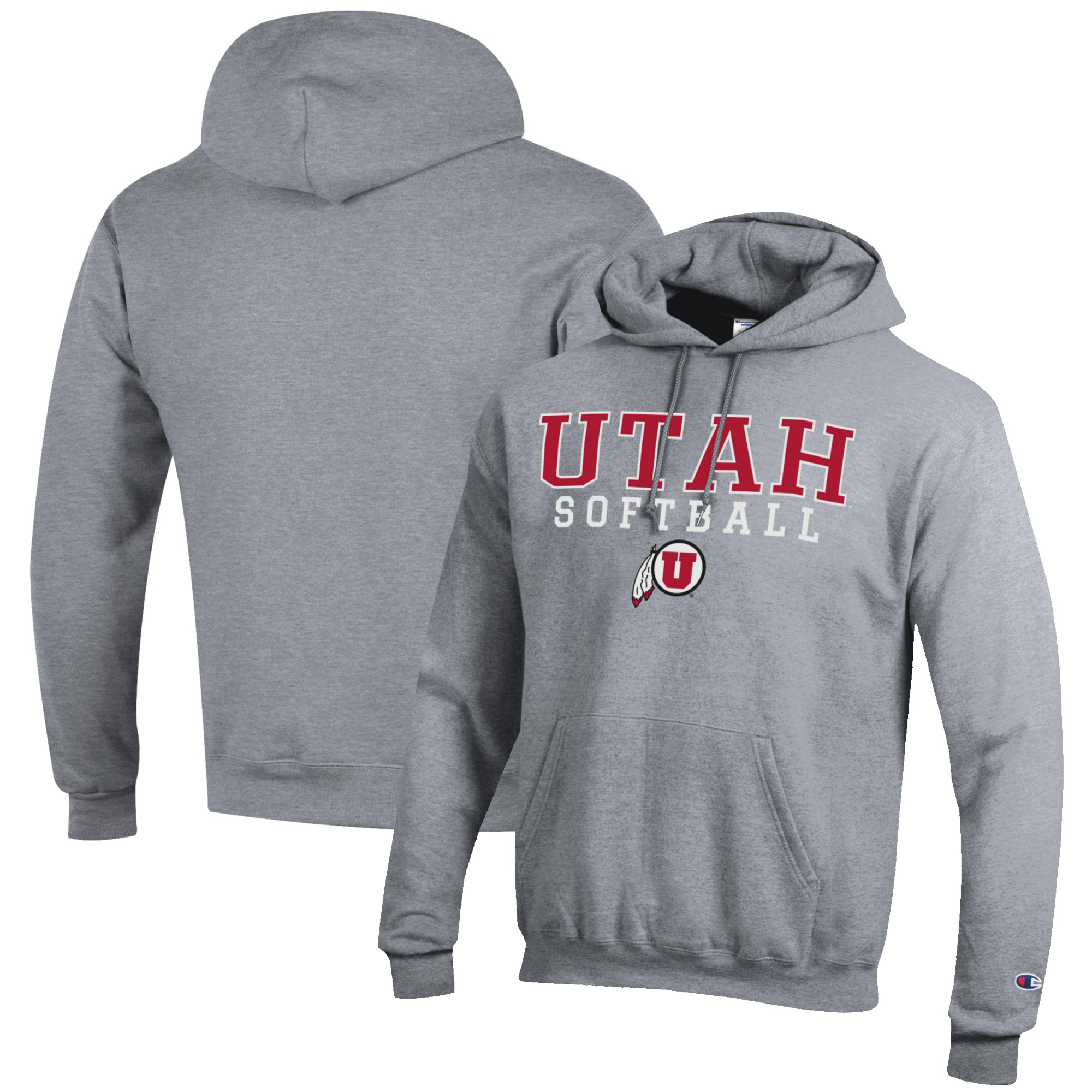 Men's Champion Gray Utah Utes Softball Stack Pullover Hoodie - Image 2