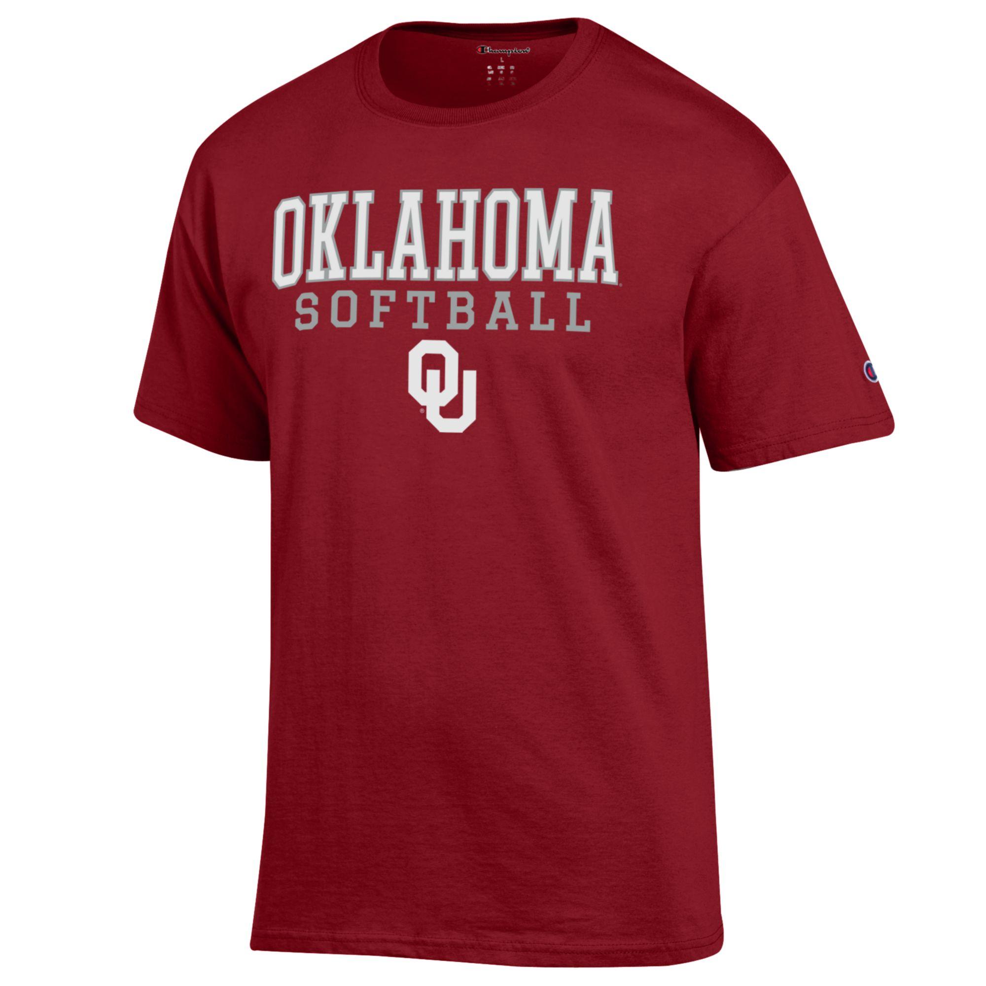 Men's Champion Crimson Oklahoma Sooners Softball Stack T-Shirt - Image 3