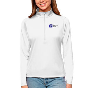 Women's Antigua White Tulsa Community College Tribute Half-Zip Top