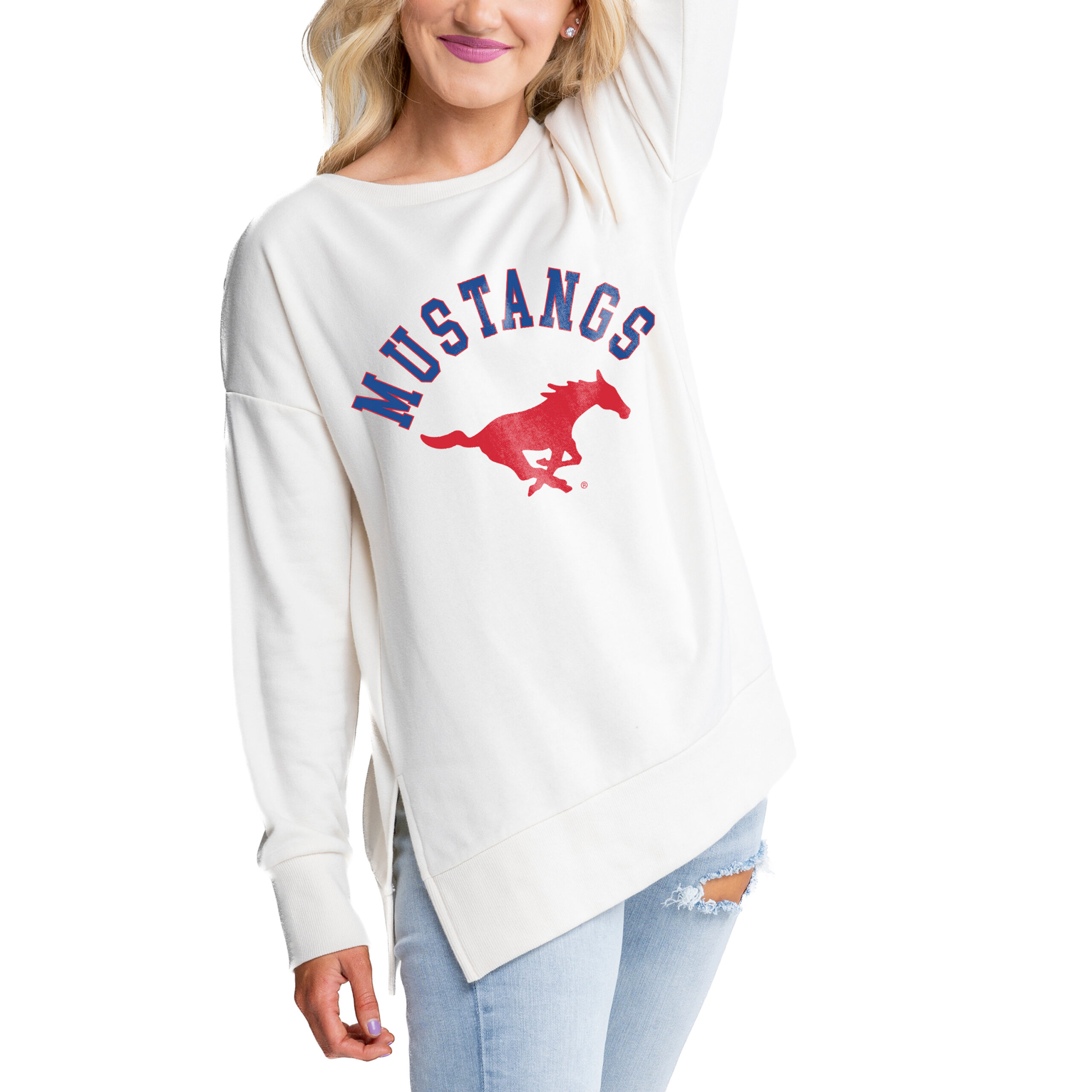 Women's Gameday Couture Cream SMU Mustangs Side Split Pullover Top