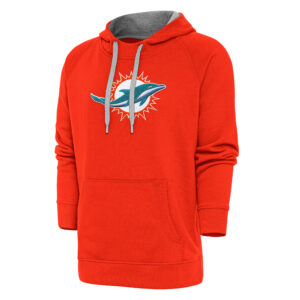 Men's Antigua Orange Miami Dolphins Victory Chenille Pullover Hoodie