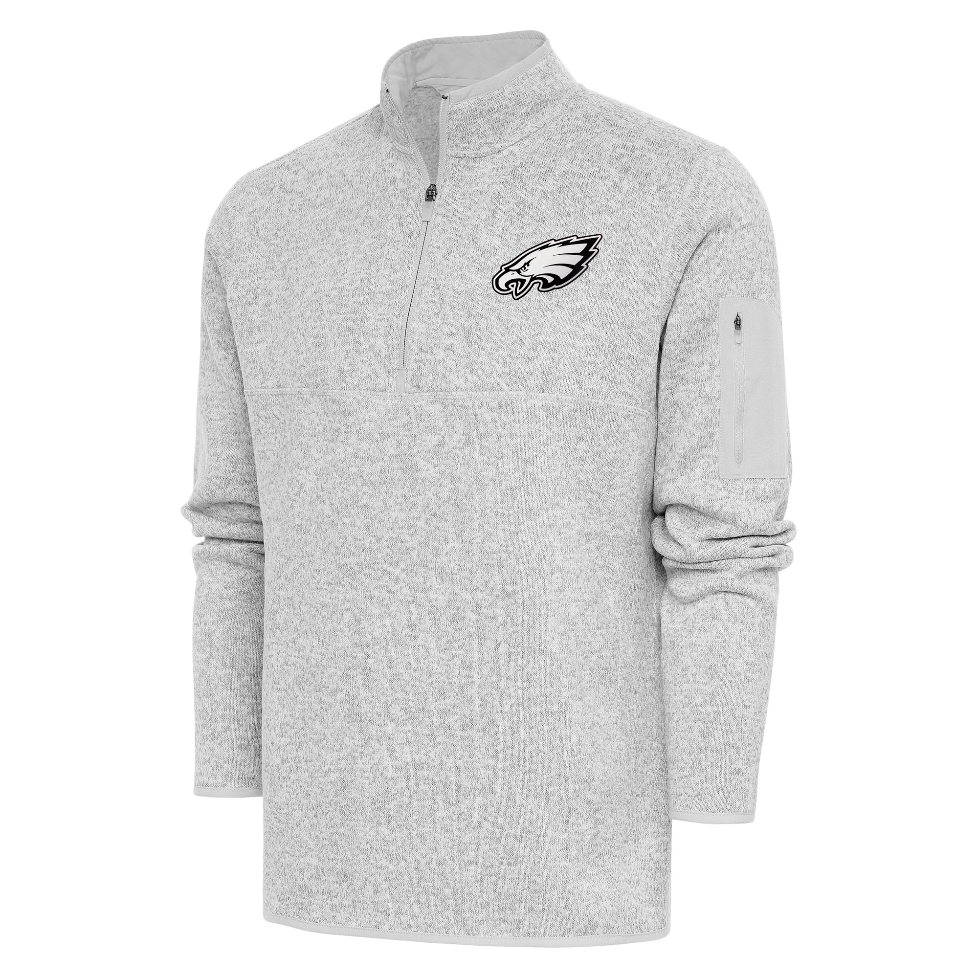 Men's Antigua Heather Gray Philadelphia Eagles Metallic Logo Fortune Quarter-Zip Jacket
