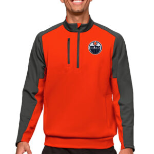 Men's Antigua Orange/Charcoal Edmonton Oilers Quarter-Zip Pullover Top