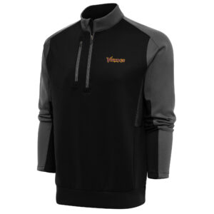 Men's Antigua Black/Charcoal Minnesota Vikings Team Logo Throwback Team Quarter-Zip Pullover Top