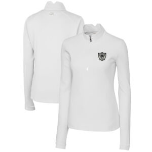 Women's Cutter & Buck White Las Vegas Raiders Throwback Logo Traverse Stretch Quarter-Zip Pullover Top