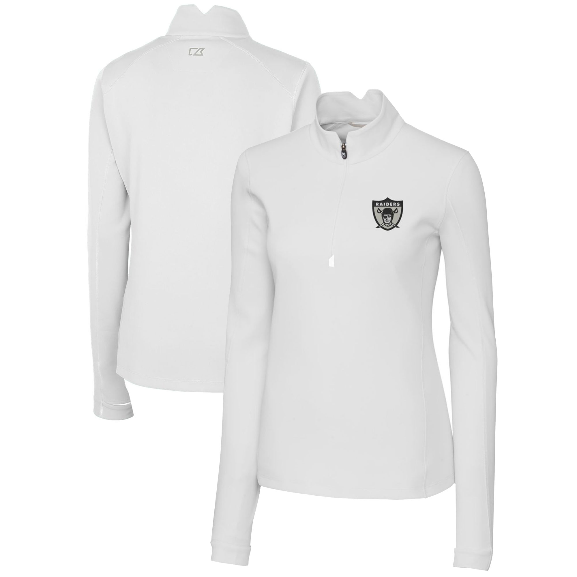Women's Cutter & Buck White Las Vegas Raiders Throwback Logo Traverse Stretch Quarter-Zip Pullover Top