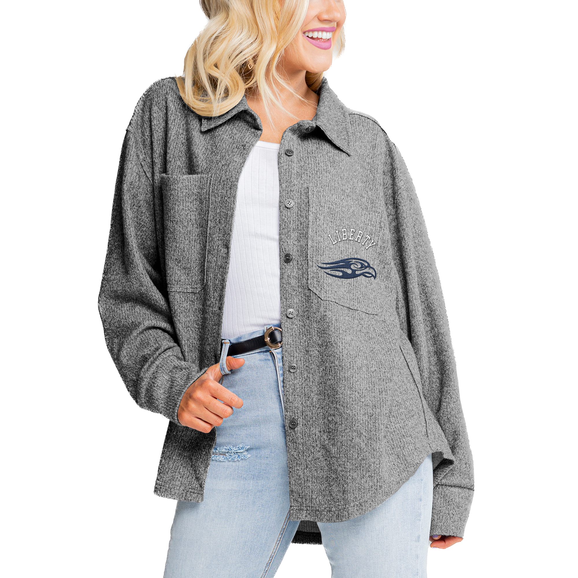 Women's Gameday Couture Gray Liberty Flames Switch It Up Tri-Blend Button-Up Shacket