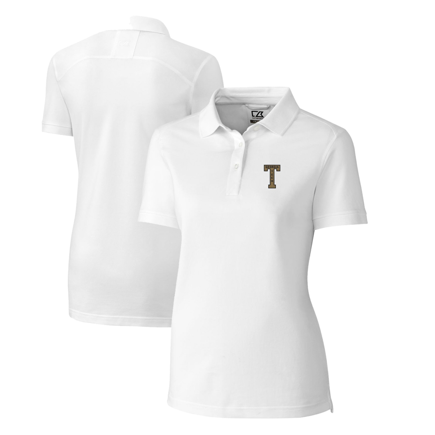 Women's Cutter & Buck White Georgia Tech Yellow Jackets Advantage Tri-Blend Pique Polo