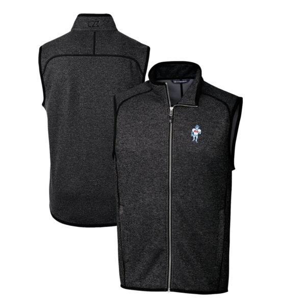 Men's Cutter & Buck Heather Charcoal Houston Oilers Throwback Logo Mainsail Sweater-Knit Big & Tall Full-Zip Vest