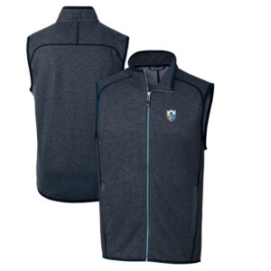Men's Cutter & Buck Heather Navy Los Angeles Chargers Throwback Logo Mainsail Sweater-Knit Full-Zip Vest