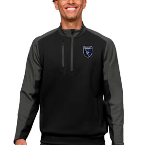 Men's Antigua Black/Charcoal San Jose Earthquakes Primary Team Logo Team Quarter-Zip Pullover Top