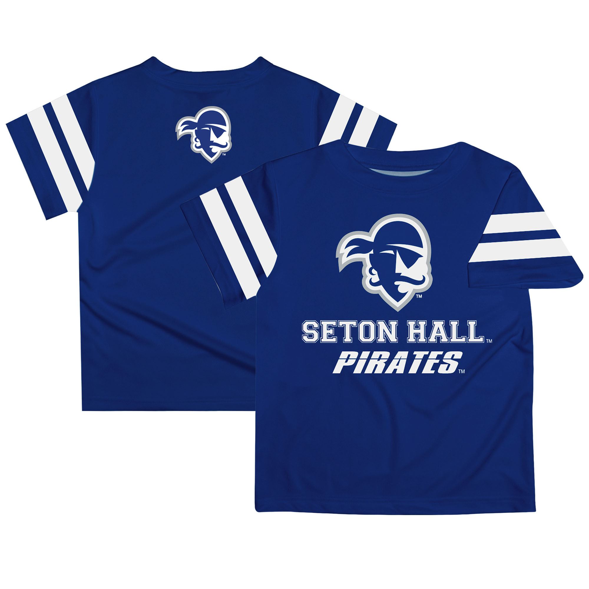 Youth Blue Seton Hall Pirates Team Logo Stripes T-Shirt - Image 5