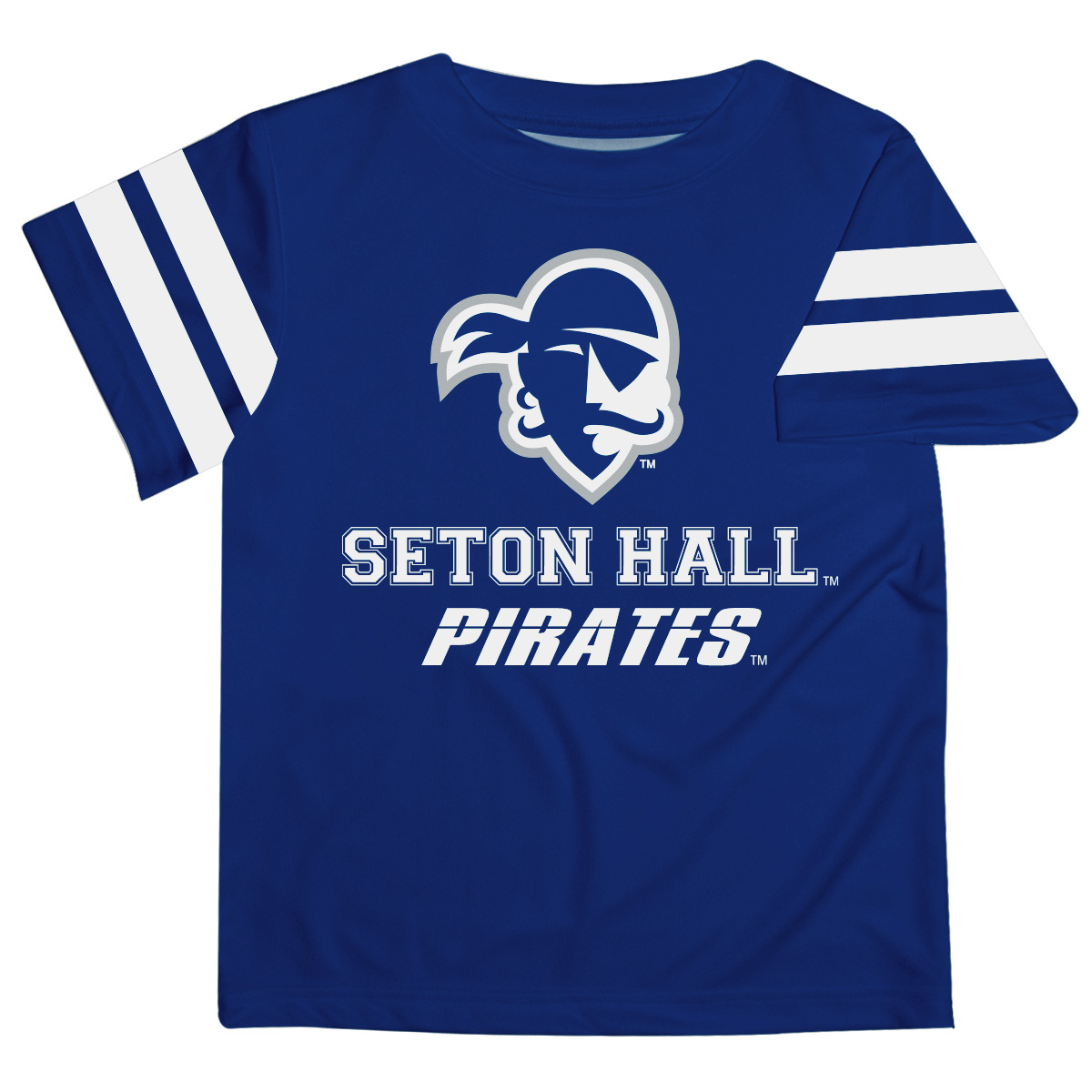 Youth Blue Seton Hall Pirates Team Logo Stripes T-Shirt - Image 3