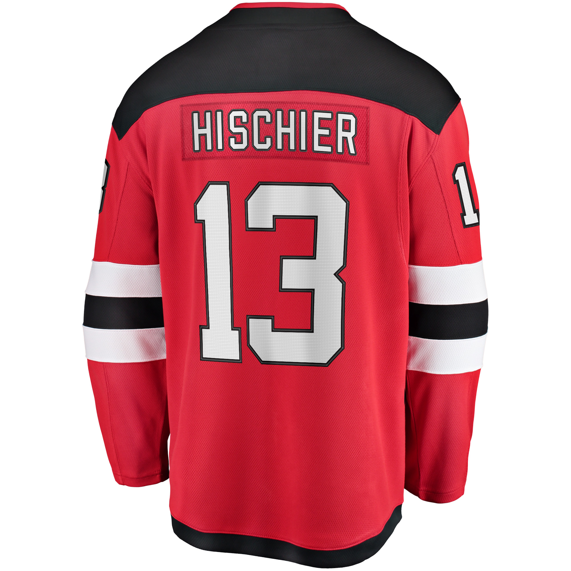 Men's Fanatics Nico Hischier Red New Jersey Devils Captain Patch Home Breakaway Jersey - Image 4