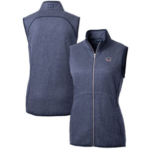 Women's Cutter & Buck Heather Navy Cincinnati Reds Americana Logo Mainsail Sweater-Knit Full-Zip Vest