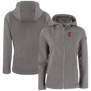 Women's Cutter & Buck  Gray Cleveland Guardians Evoke Eco Softshell Recycled Full-Zip Jacket