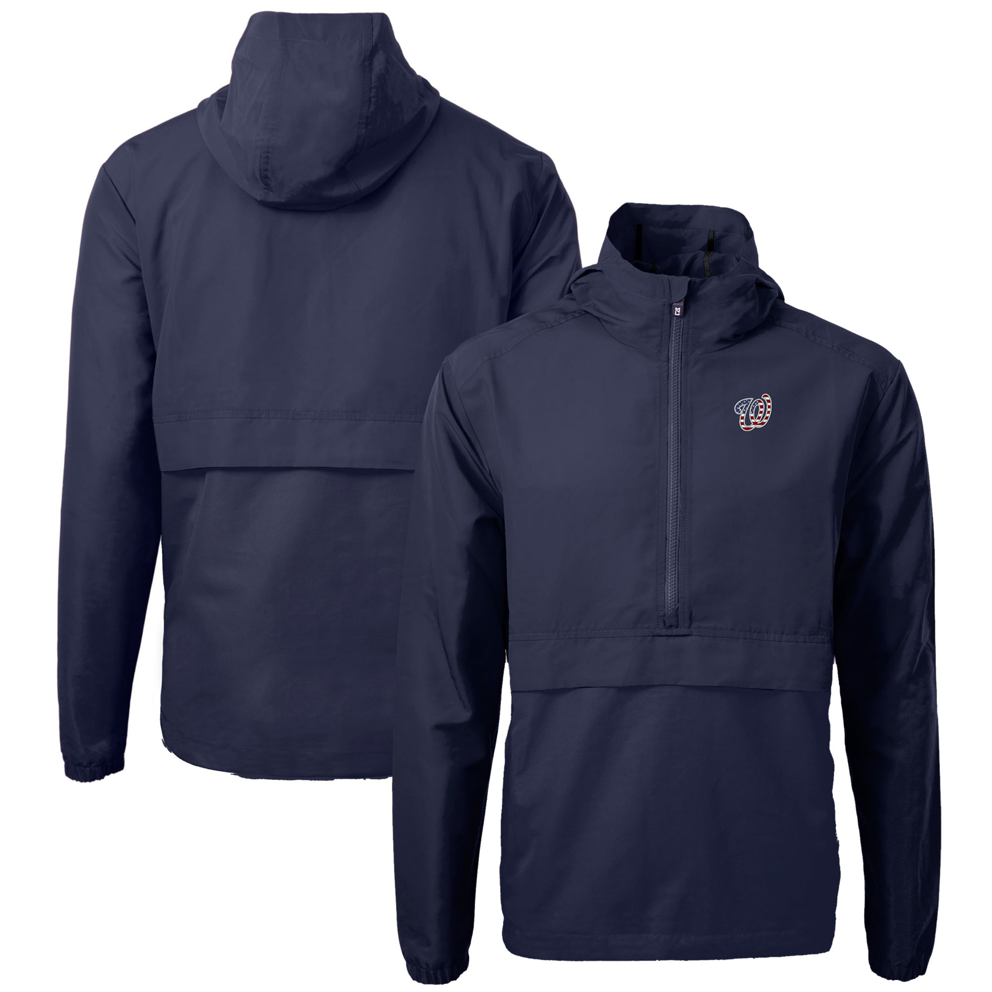 Men's Cutter & Buck Navy Washington Nationals Americana Logo Charter Eco Knit Recycled Anorak Half-Zip Jacket - Image 2