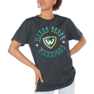 Women's Gameday Couture Charcoal Wayne State Warriors Victory Lap Leopard Standard Fit T-Shirt