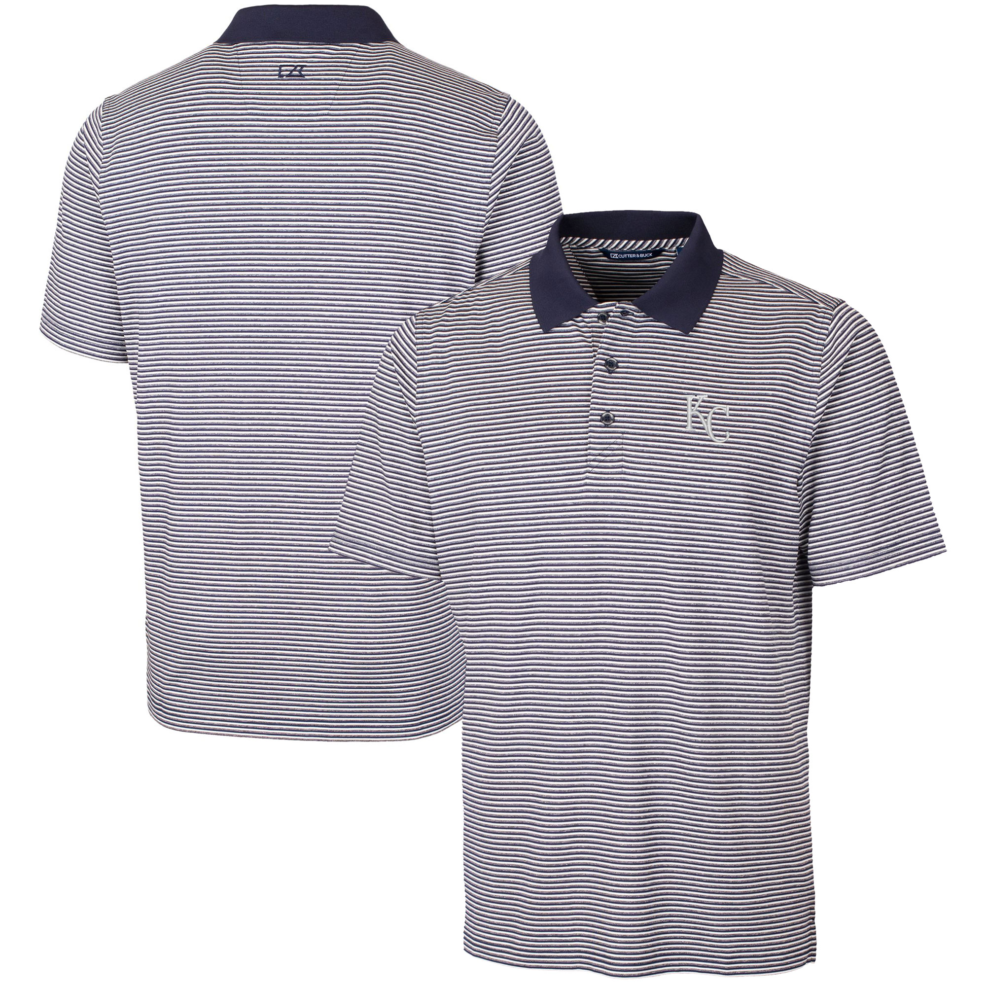 Men's Cutter & Buck Navy Kansas City Royals Forge Tonal Stripe Stretch Polo