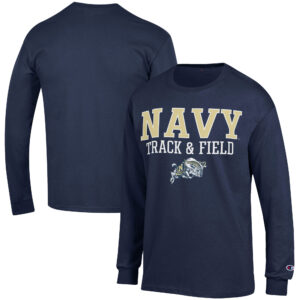 Men's Champion  Navy Navy Midshipmen Track & Field Stack Long Sleeve T-Shirt