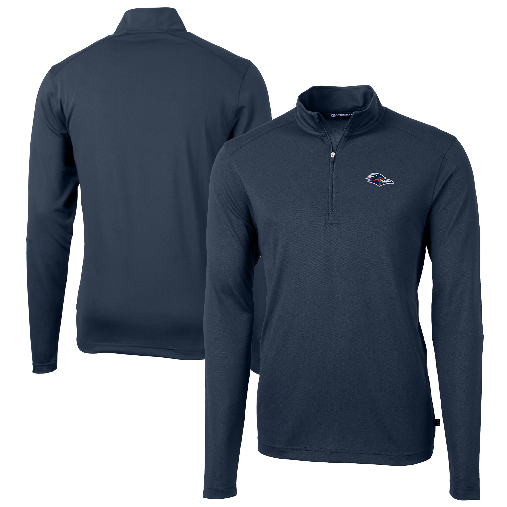 Men's Cutter & Buck Navy UTSA Roadrunners Big & Tall Virtue Eco Pique Recycled Quarter-Zip Pullover Top