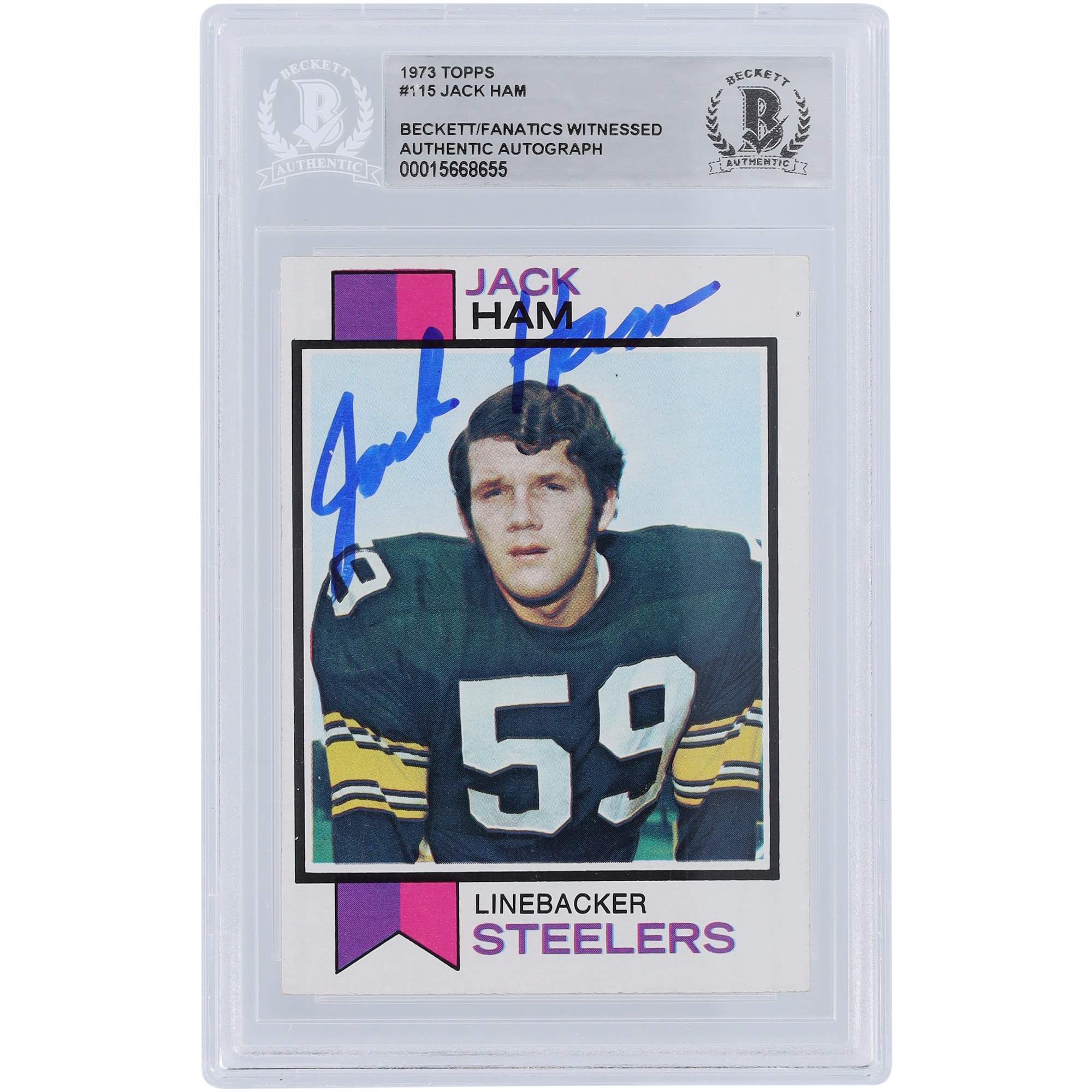 Jack Ham Pittsburgh Steelers 1973 Topps #115 Beckett Fanatics Witnessed Authenticated Rookie Card