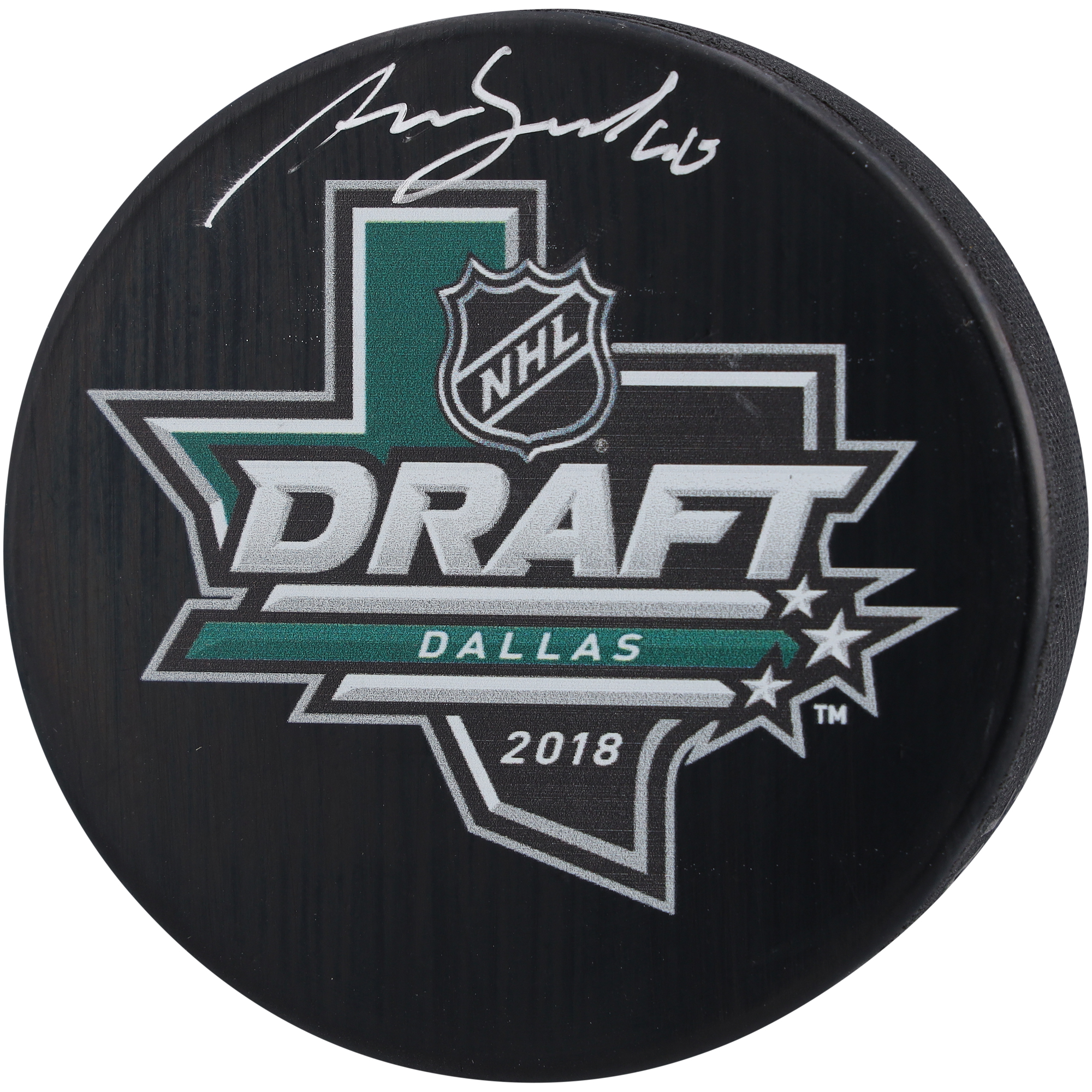 Akira Schmid New Jersey Devils Autographed 2018 Draft Logo Hockey Puck - Image 4