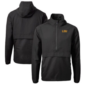 Men's Cutter & Buck  Black LSU Tigers Alumni Logo Charter Eco Knit Recycled Anorak Half-Zip Jacket