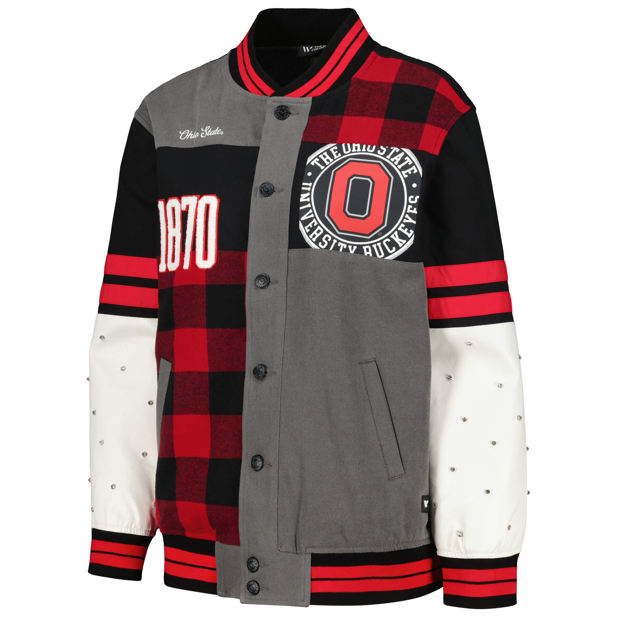 Women's The Wild Collective Black Ohio State Buckeyes Multi Vintage Button-Up Bomber Jacket - Image 3
