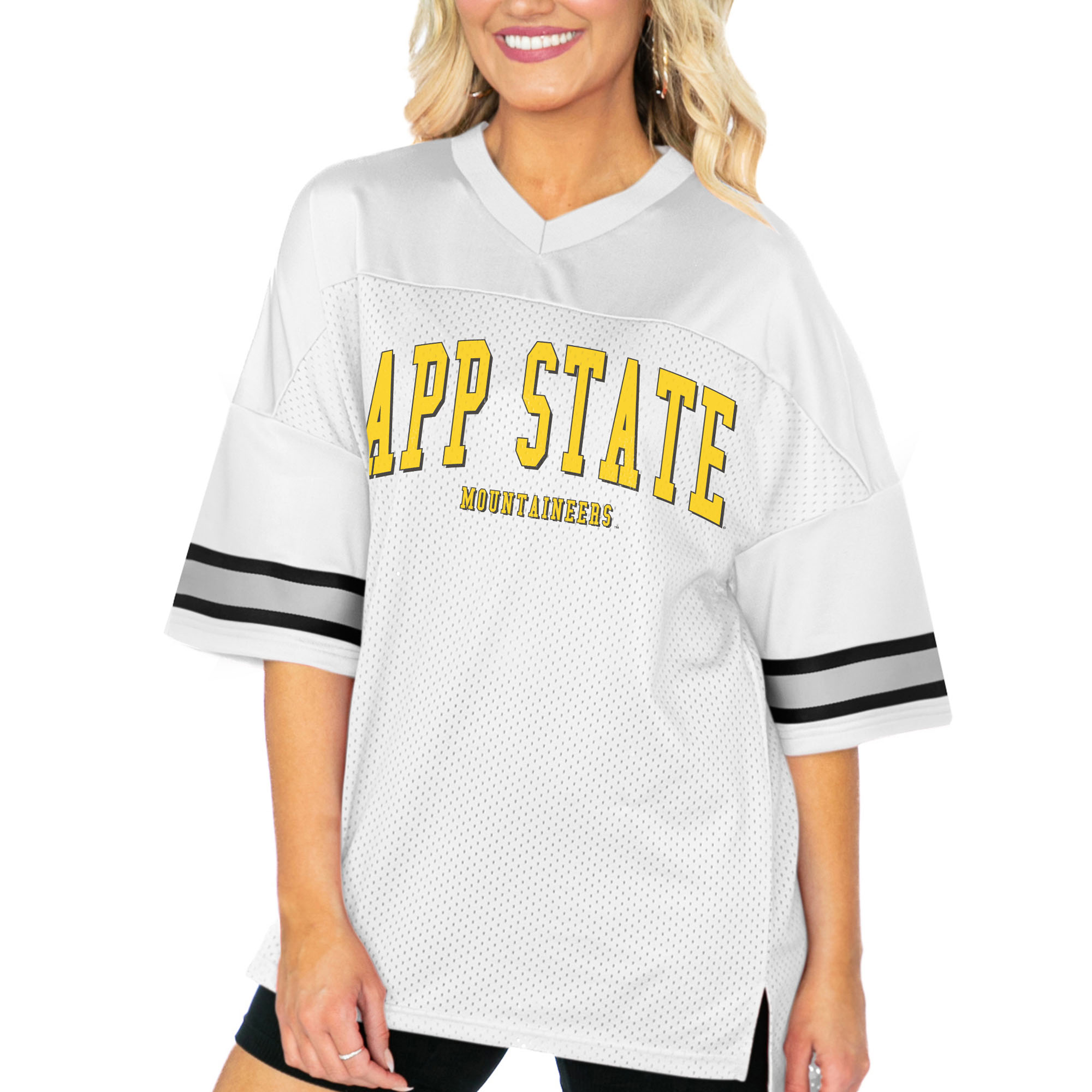Women's Gameday Couture White Appalachian State Mountaineers Option Play Oversized Mesh Fashion Jersey