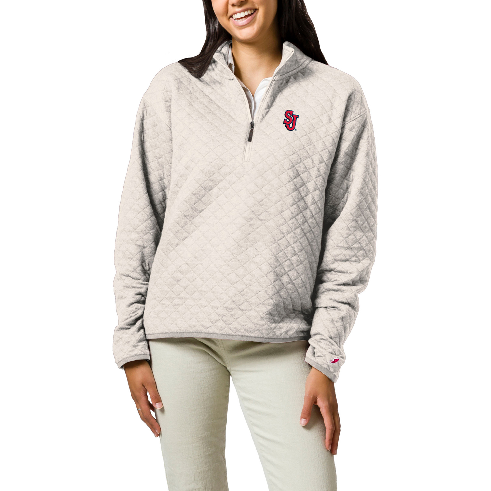 Women's League Collegiate Wear Cream St. John's Red Storm Highland Quilted Quarter-Zip Pullover Top
