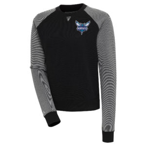 Women's Antigua  Black Charlotte Hornets Flier Bunker Tri-Blend Pullover Sweatshirt