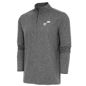Men's Antigua  Heather Black Utah Jazz Hunk Quarter-Zip Pullover Top