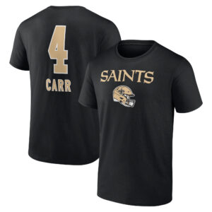 Men's Derek Carr Black New Orleans Saints Team Wordmark Name & Number T-Shirt