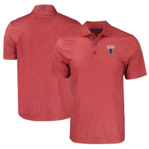 Men's Cutter & Buck Red Howard Bison Pike Eco Tonal Geo Print Stretch Recycled Polo