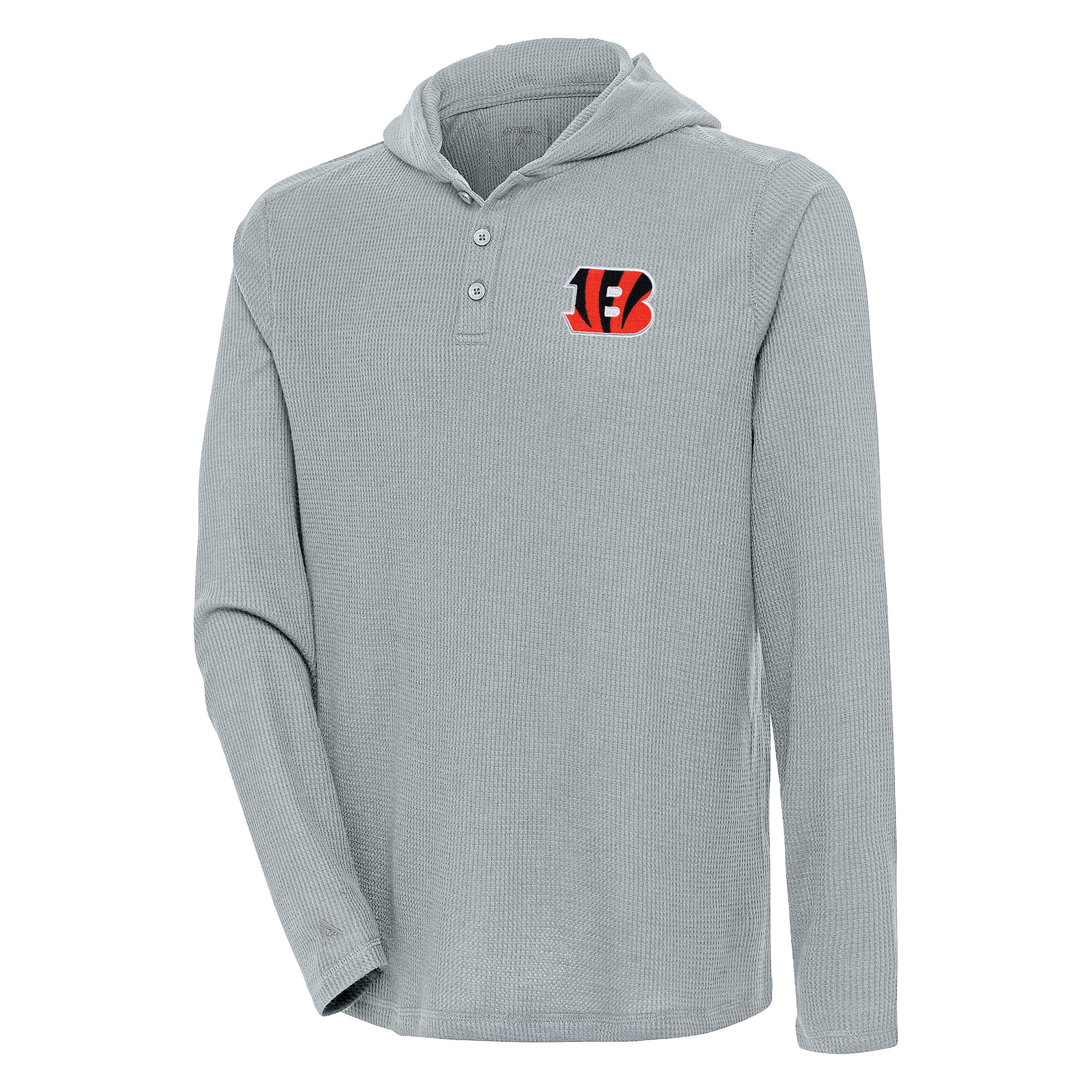Men's Antigua Gray Cincinnati Bengals Strong Hold Long Sleeve Henley Hoodie T-Shirt