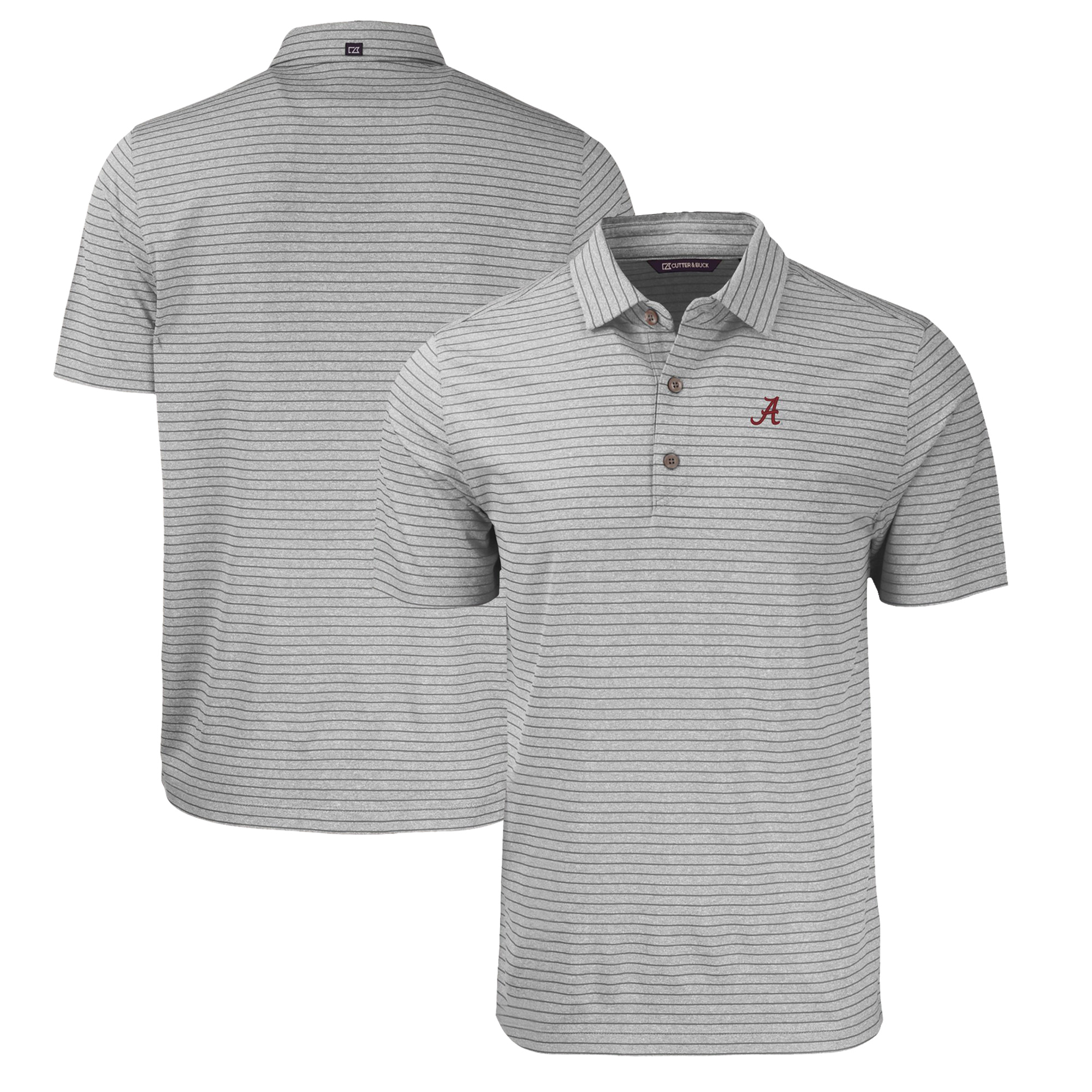 Men's Cutter & Buck Heather Gray Alabama Crimson Tide Big & Tall Forge Eco Stripe Stretch Recycled Polo
