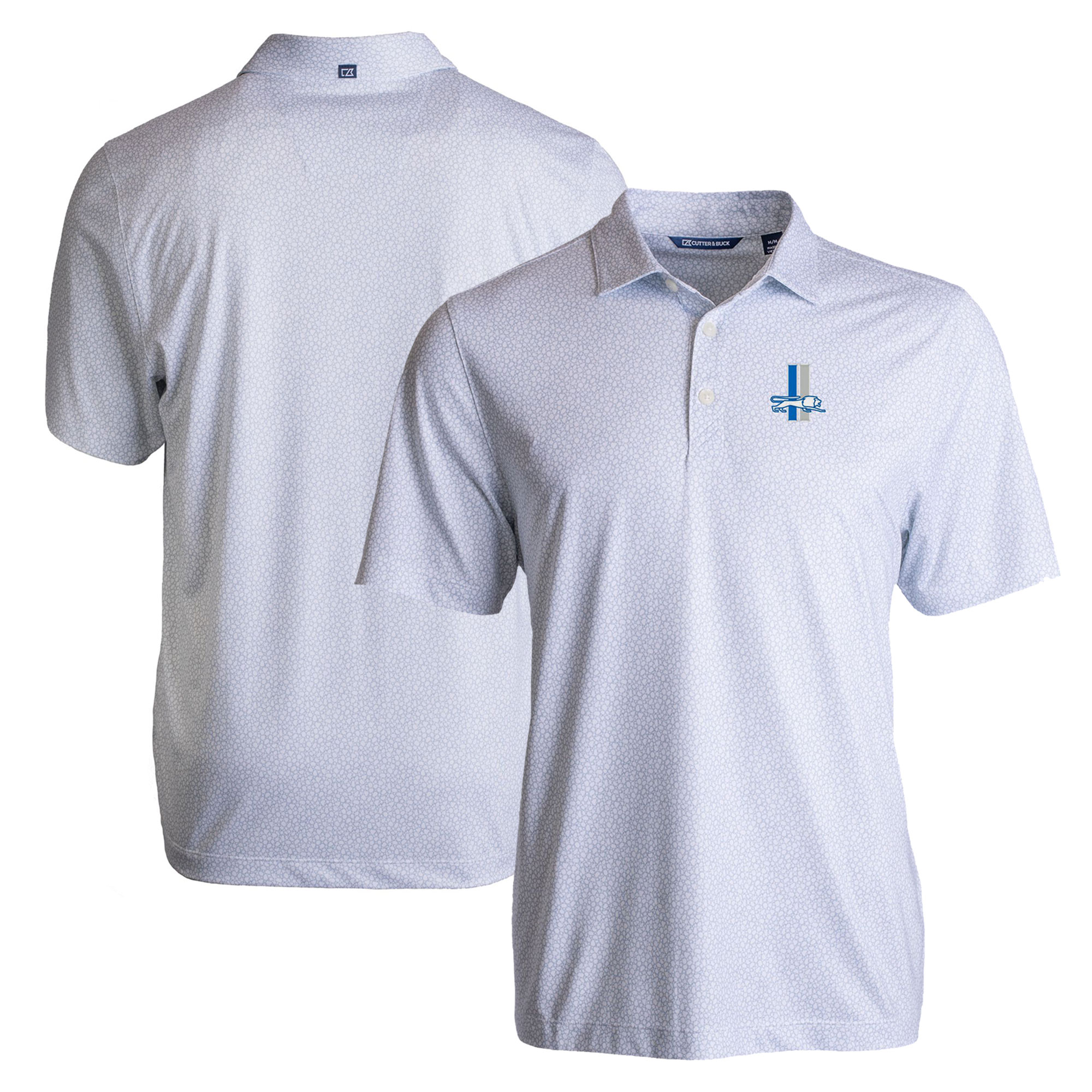 Men's Cutter & Buck White Detroit Lions Throwback Pike Eco Pebble Print Stretch Recycled Polo