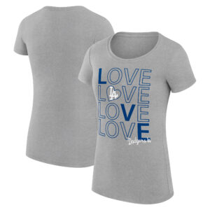 Women's G-III 4Her by Carl Banks Heather Gray Los Angeles Dodgers Love Graphic Team Fitted T-Shirt