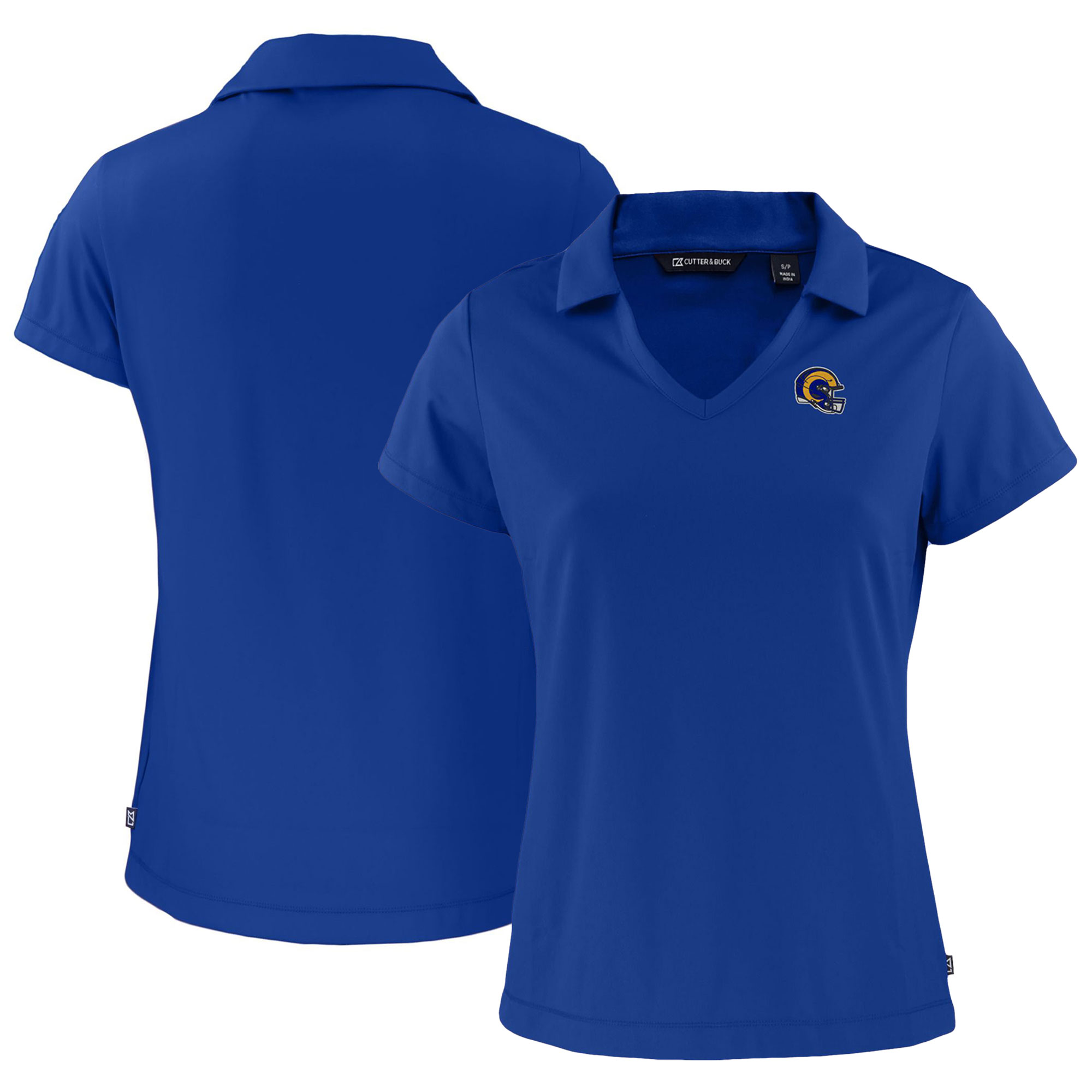 Women's Cutter & Buck Royal Los Angeles Rams Helmet Daybreak Eco Recycled V-Neck Polo